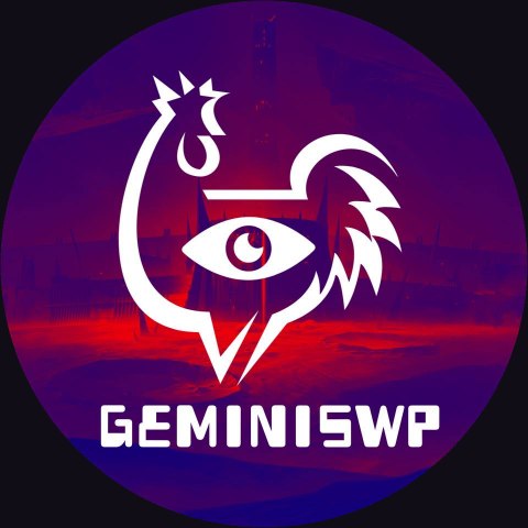 Scott’s geminiswp rooster-and-eye badge in purple, red and white